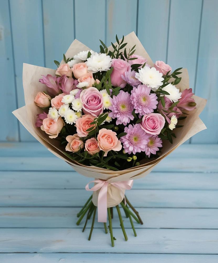 Букет цветов из: Хризантемы, Розы и Альстромерии в Уинское