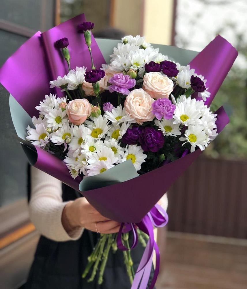 Букет цветов из: Хризантемы, Гвоздики и Розы в Уинское