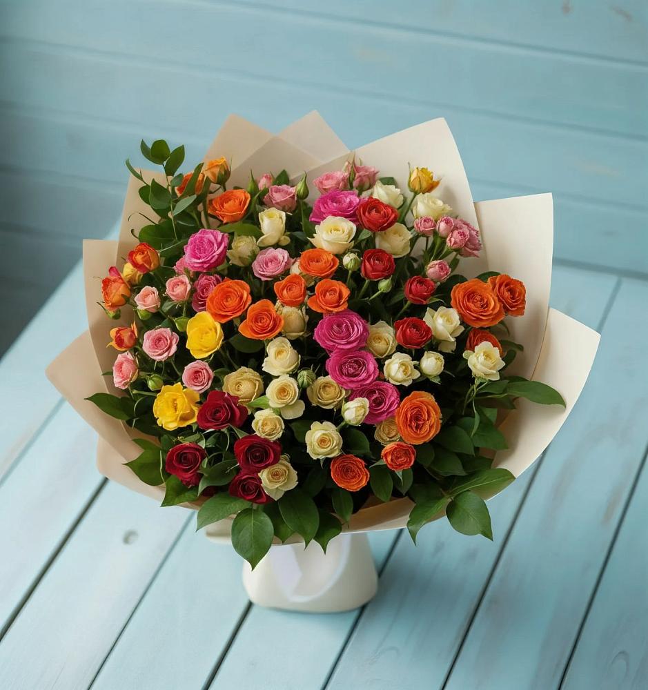 Букет Микс из разноцветных кустовых роз в Уинское