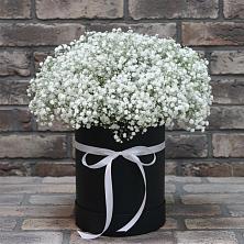 Цветочная композиция из Гипсофила в шляпной коробке в Уинское